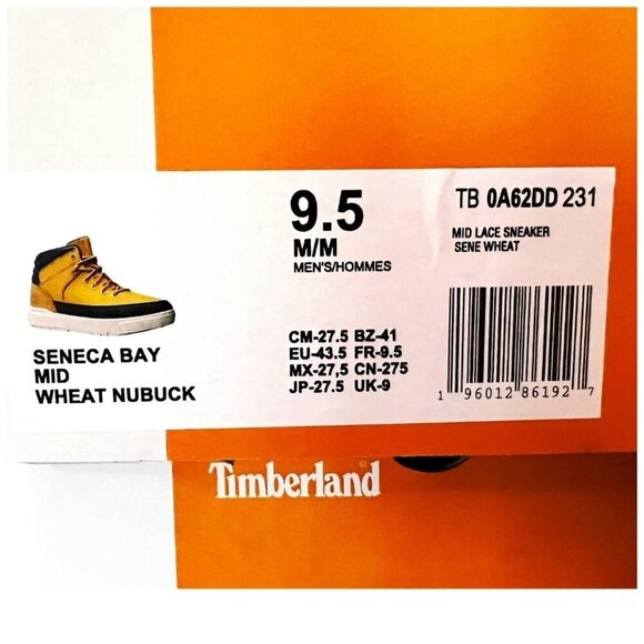 Timberland Mens Wheat Leather Seneca Bay Lace Up Mid Top Sneakers Sz 9.5 M New - Picture 6 of 12